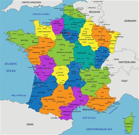 Colorful France Political Map With Clearly Labeled Separated Layers