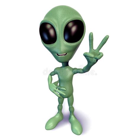 Little Green Alien Gesturing Peace Vector Illustration Alien