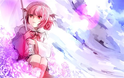 Wallpaper Illustration Flowers Anime Umbrella Pink Art Girl