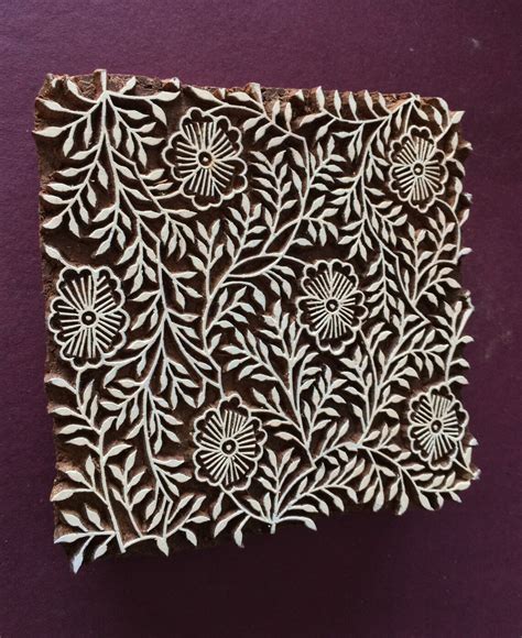 Carved Indian Wood Stamp All Over Floral Stamp Textile Etsy