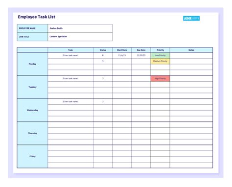 Free Employee Task List Template And Actionable Guide For Aihr