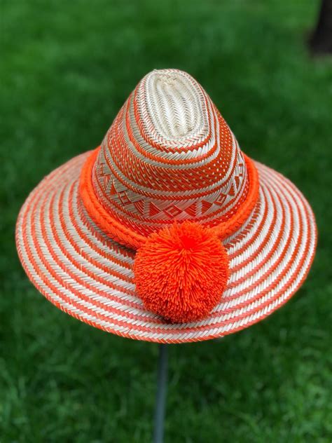 Unique Orange Sombrero Straw Summer Hat With Pompoms Formal Etsy