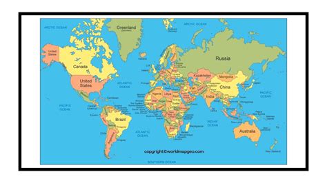 World Map Labeled Simple Printable With Countries And Oceans