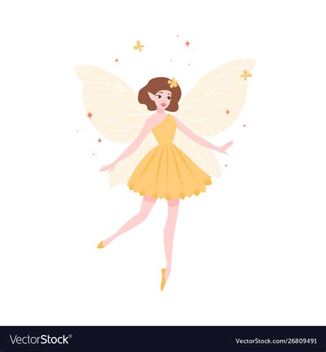 Beautiful Fairy In Yellow Dress And With Butterfly