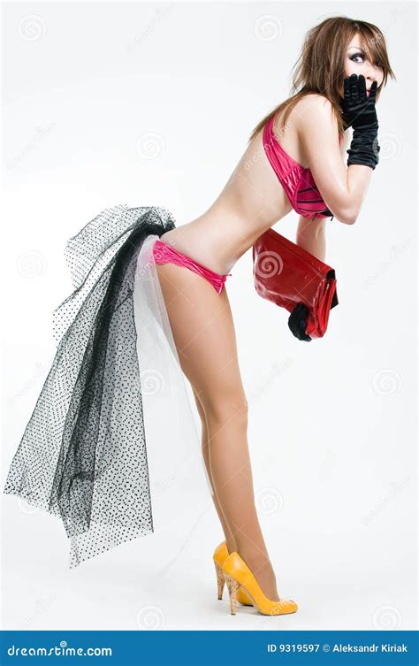 Surprised Pin Up Girl With Red Bag Stock Image Image Of Lingerie Shot 9319597