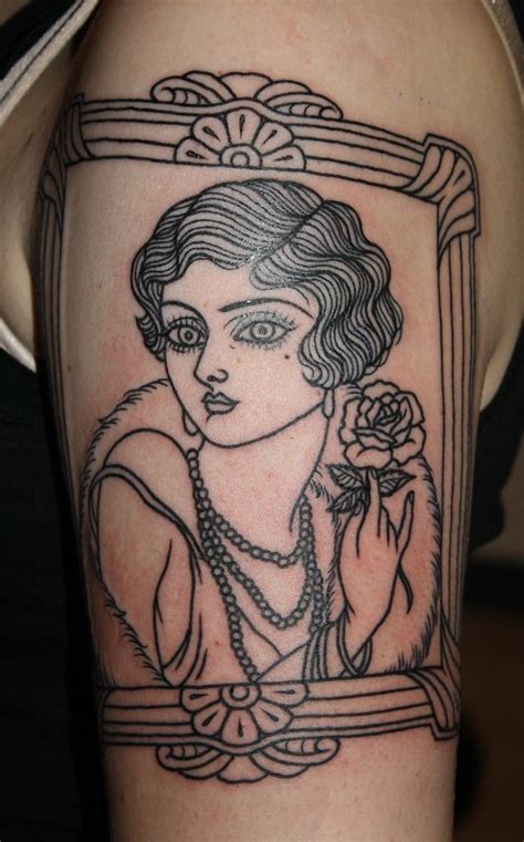Art Deco Girl In Progress Rose Tattoos Girl Tattoos Head Tattoos