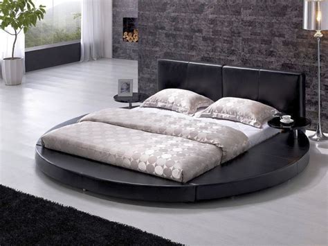 Modern Contemporary Leather Round Bed With Black Platform Modern