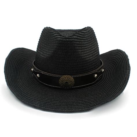 Women Men Straw Western Cowboy Hat With Handmade Belt Gentleman