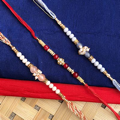 Precious Pearl Beads Bhaiya Bhabhi Dora Rakhi Set Of 3 Buy Online