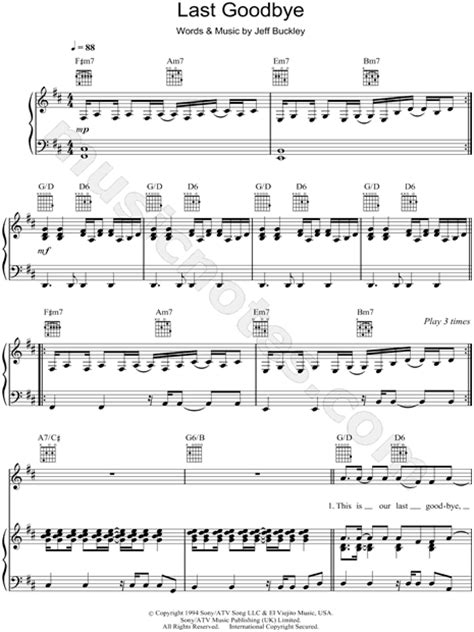 Jeff Buckley Last Goodbye Sheet Music In D Major Download And Print