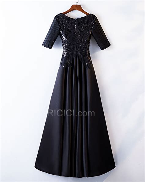 Une robe longue est une tenue très féminine qui va vous mettre doublement en valeur. Robe De Bal Noir Demi Manche Brillante Longue Sequin Pas ...