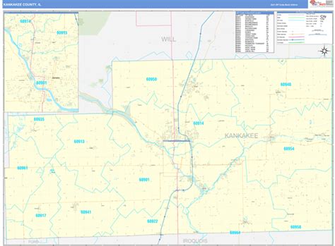 Kankakee County Il Wall Map Basic Style By Marketmaps