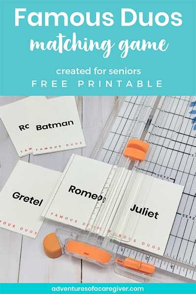 Play the best free online word games and letter games. Alzheimer's Activity - Famous Duos Game Free Printable