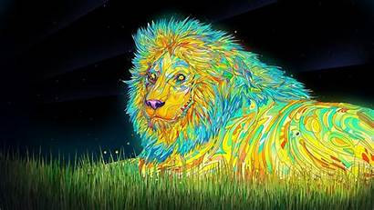 Psychedelic Lion Trippy Space Neon Cool Desktop