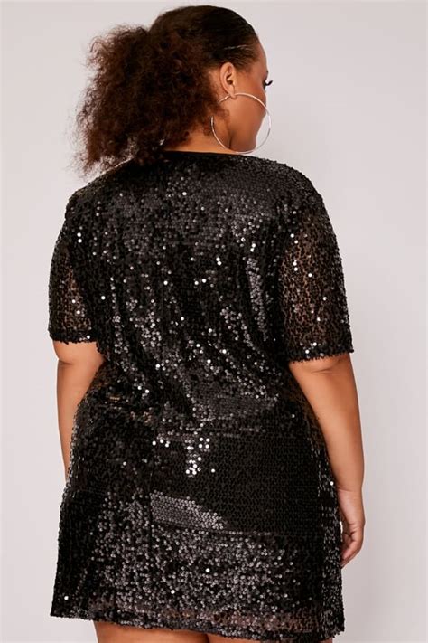 Curve Madeline Black Sequin T Shirt Dress In The Style