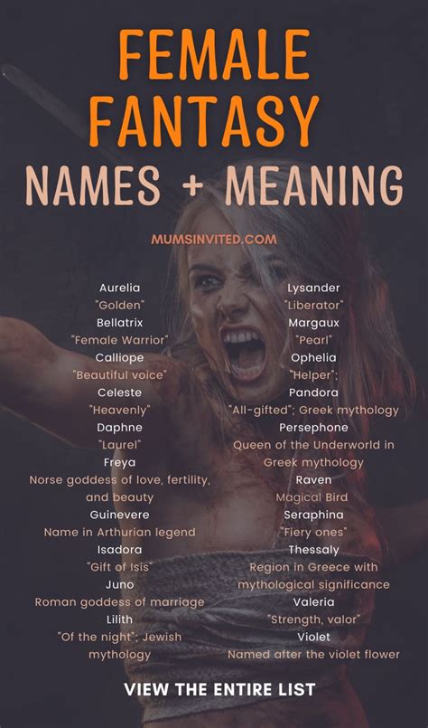 The Female Fantasy Names And Meaning List For An Upcoming Horror Movie