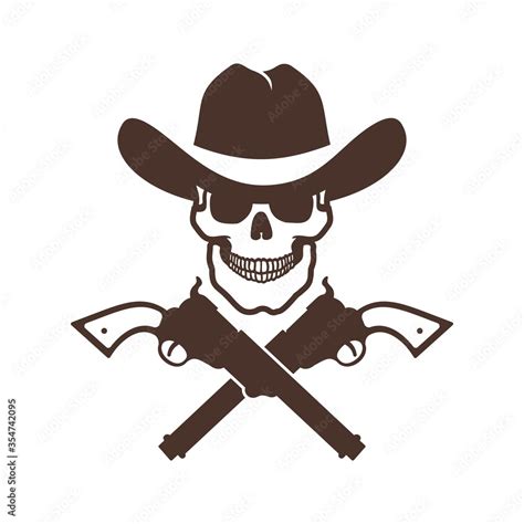 Skull Cowboy Icon With Guns Western Logo Wild West Bandit Tattoo