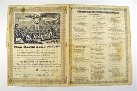Cold Water Army Pledge And Song Sheet Ca 1840 60s
