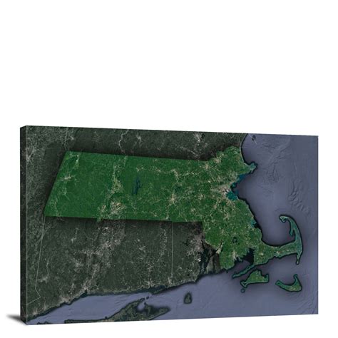 Massachusetts State Satellite Map 2022 Canvas Wrap