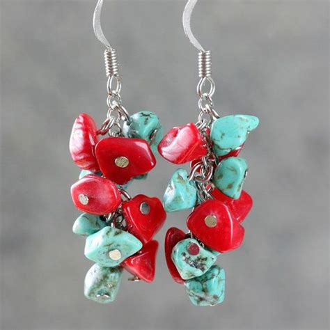 Chandelier Earrings Dangle Turquoise Coral By Anidesignsllc Red