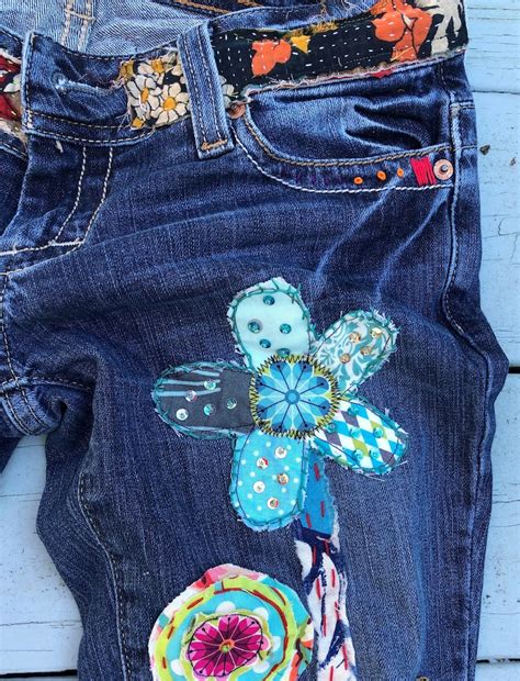 Patchwork Jeans Hippie Boho Denim Patchwork Recycled Retro Etsy