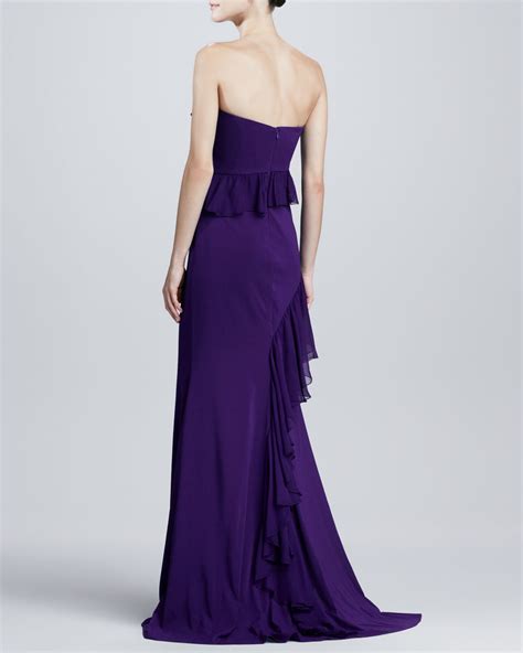 Badgley Mischka Strapless Sweetheart Ruffle Gown