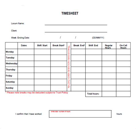 Blank Timesheet Template 8 Free Samples Examples Format