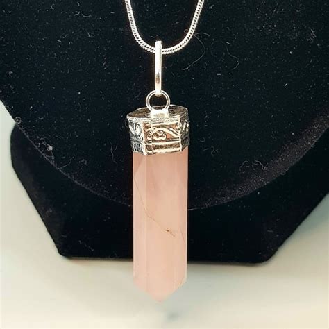 Rose Quartz Crystal Pencil Pendant Necklace House Of Buddha