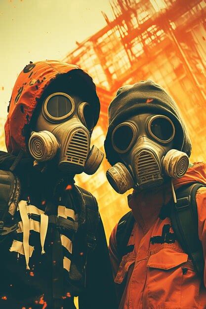 Premium Ai Image Two People Wearing Gas Masks