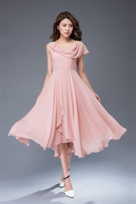 Pink Chiffon Dress Prom Dress Maxi Dress Party Dress C943