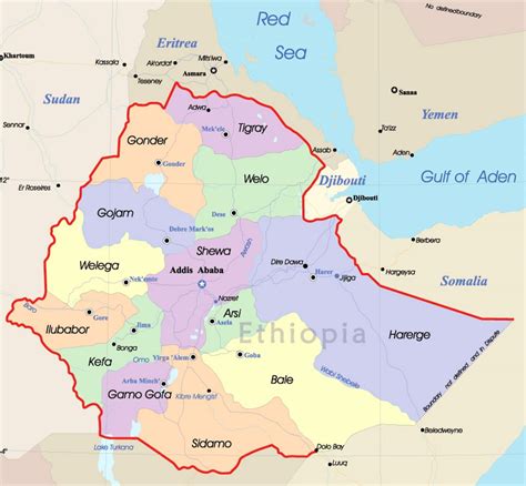 Детальная политическая и административная карта Эфиопии Эфиопия