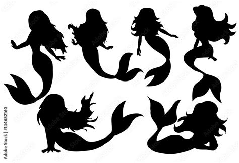 Silhouette Of A Mermaid Collection Vector Illustration Stock Vector