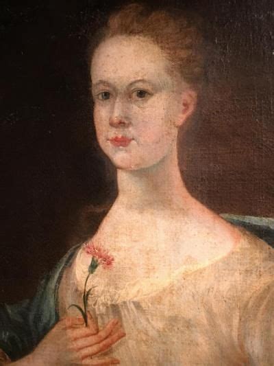 18th Century Portrait Of A Girl Holding Flower Antique Portraits