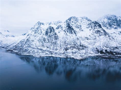 Aerial Winter View Of Lofoten Islands Nordland Norway With Fjord