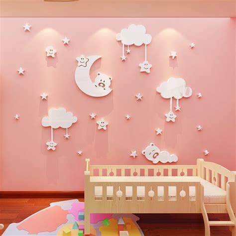 Childrens Room Decoration 3d Wall Stickers Moon Star Kindergarten Baby