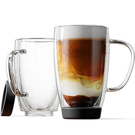 Stone And Mill Double Walled Insulated Glass Coffee Mugs Silicon Base