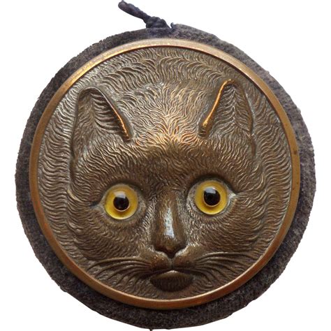 Figural Cat Pin Wheel With Mirror Back C1910 Cats Cat Pin Crazy Cats