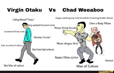 virgin otaku vs chad weeaboo calling himself otaku own a body pillow ea yu watched overrated