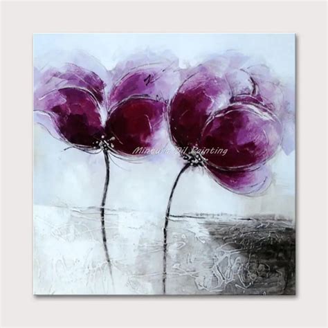 Mintura Hand Painted Purple Flower Oil Painting On Canvas Modren