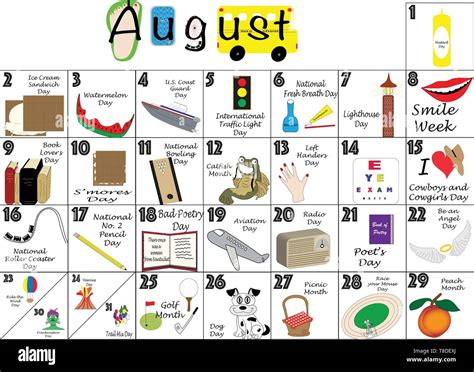 August 2020 Calendar Illustrated With Daily Quirky Holidays And Unusual