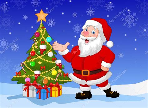 Cartoon Santa Clause With Christmas Tree Stock Vector Image By