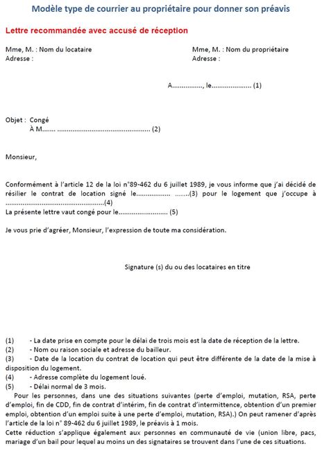 Exemple De Lettre De Preavis Logement