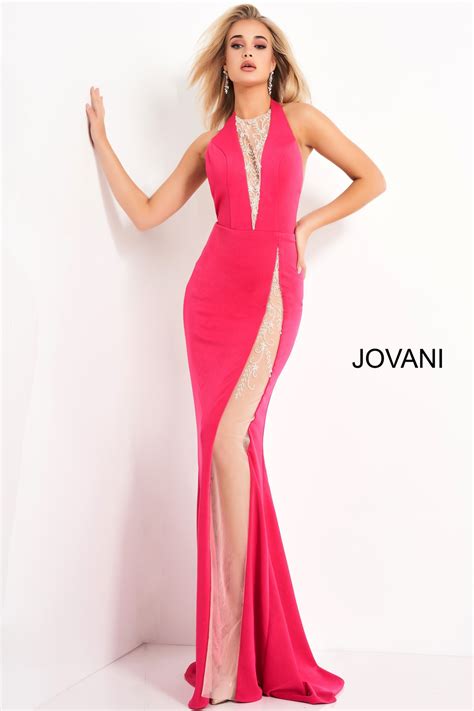 jovani 02086 hot pink halter neck backless prom dress