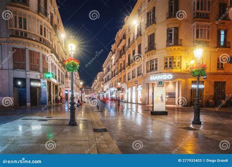 Calle Larios At Night Famous Pedestrian And Shopping Street Malaga