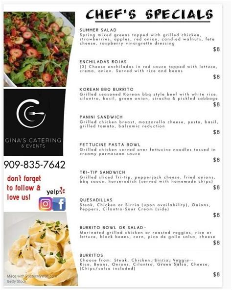 Online Menu Of Gina S Kitchen Catering Rancho Cucamonga Ca