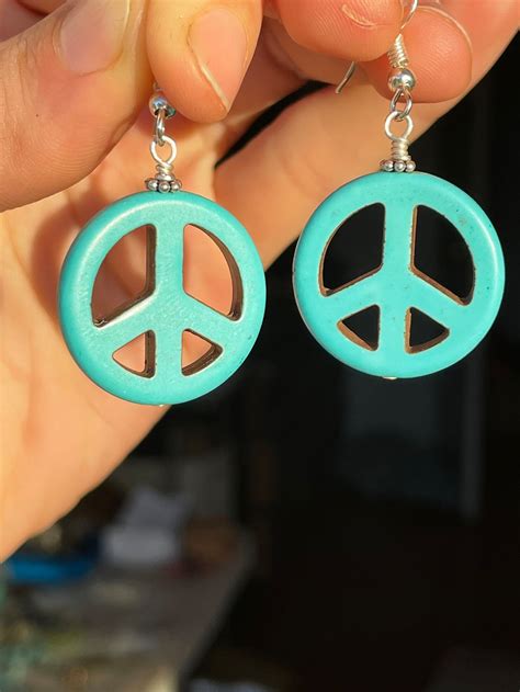Peace Earrings Vintage Turquoise Peace Sign Earrings Sterling Etsy