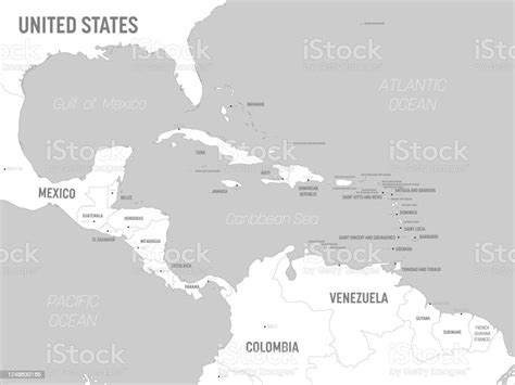 Central America Map White Lands And Grey Water High Detailed Political