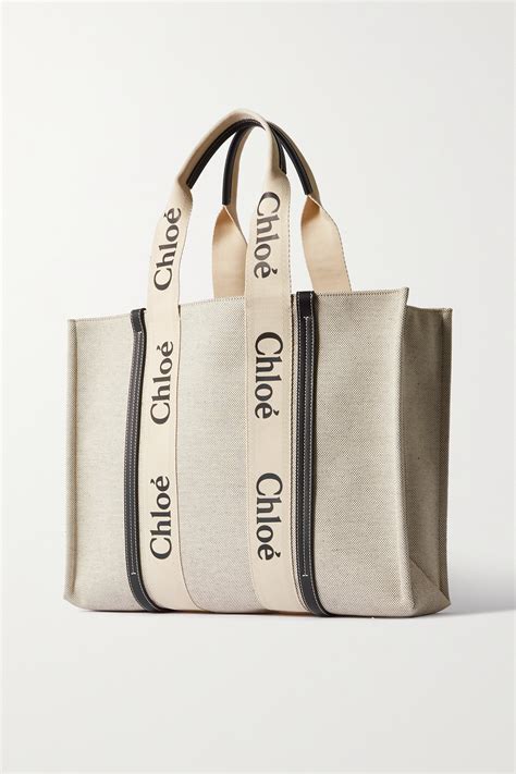 White Woody Large Leather Trimmed Cotton Canvas Tote ChloÉ Net A Porter