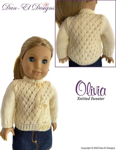 Dan El Designs Olivia Doll Clothes Knitting Pattern 18 Inch American