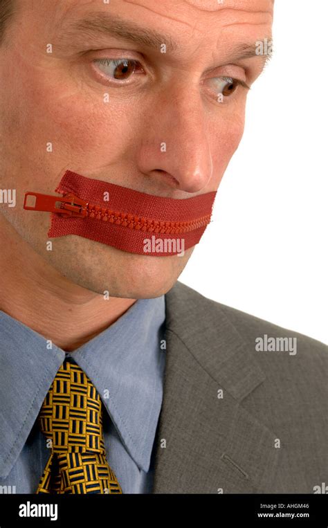Man With A Zip Across His Mouth Stock Photo Alamy
